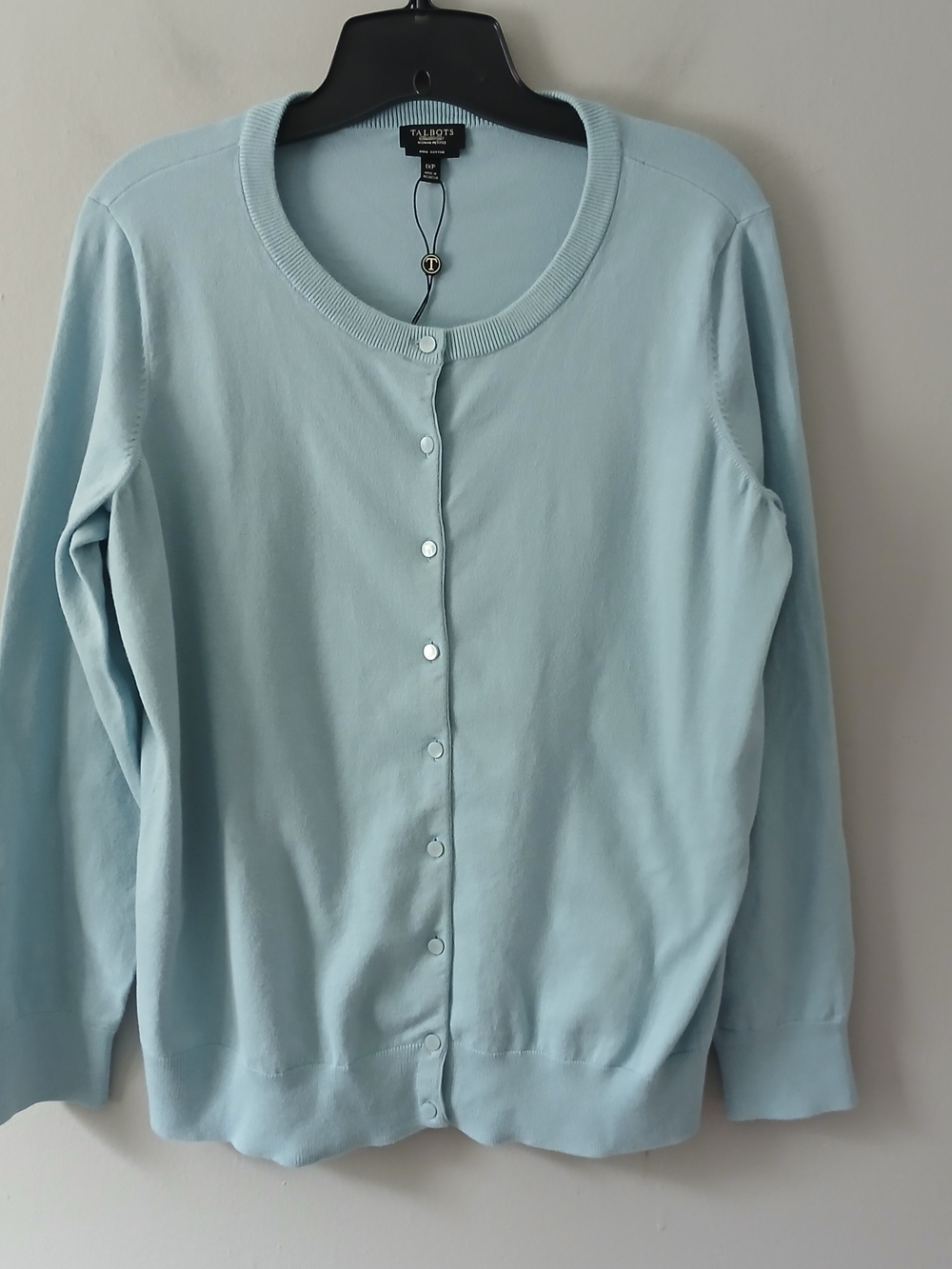 Talbots Women's Size 1XP Pima Cotton Button Up Blue Cardigan Sweater Long Sleeve
